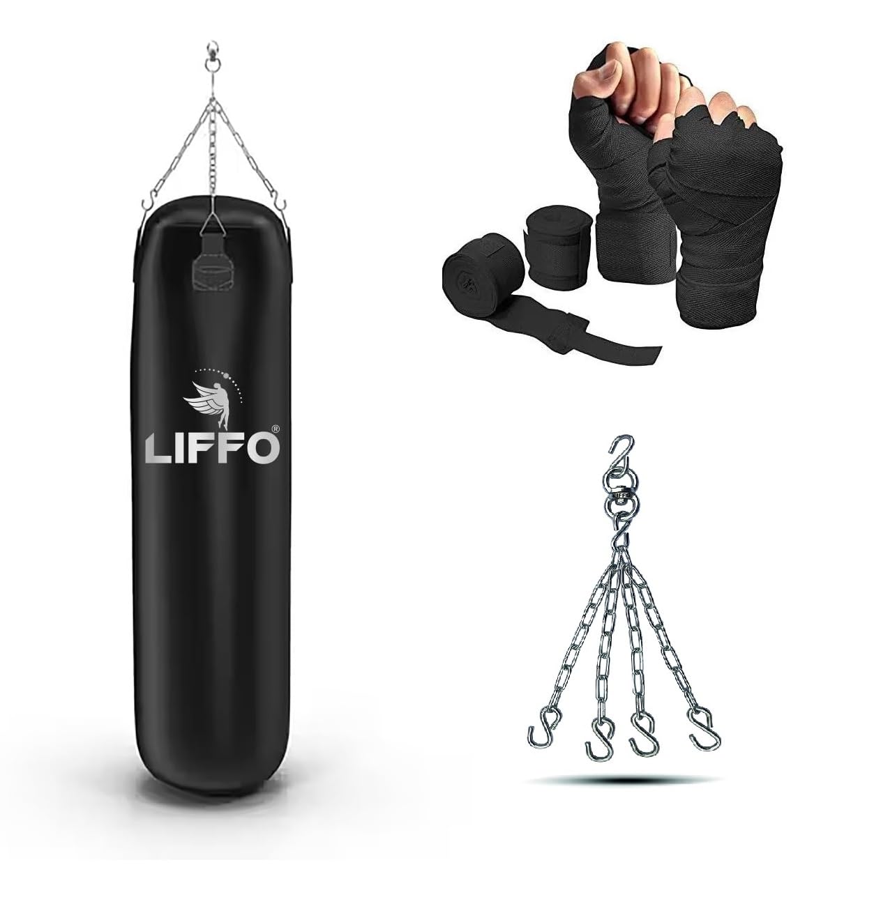 Punching Bag for Home Gym Heavy Duty Boxing Punching Bag with Stainless Steel Hanging Chain Unfilled Synthetic Leather and Hand Wrap for (MMA,Kickboxing,Muay Thai,Taekwondo,Judo,Karate). (2FT) Black-picture-25