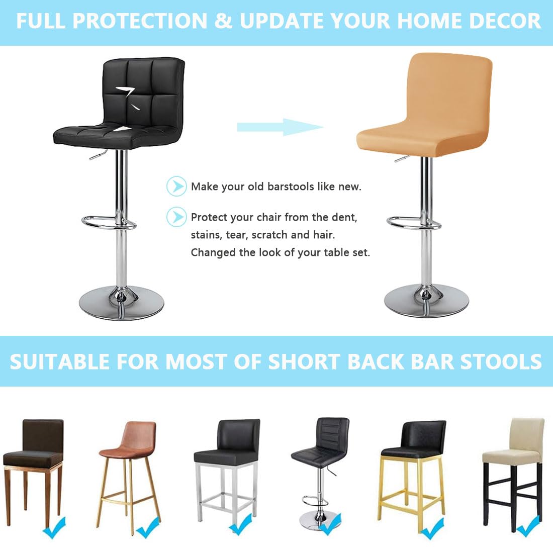 Levoberg Housse de Tabouret de Bar avec Dossier Imperméable Housse de Chaise de Salle à Manger Pivotante Couverture de Chaise Haute de Bar Extensible 4 Pièces Beige