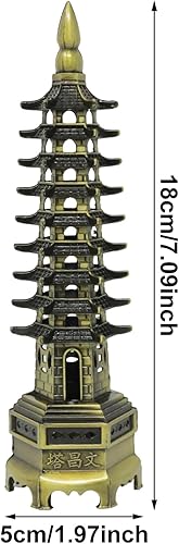 Miniatura 2 de Honbay 1 pieza de aleación de metal WenChang Torre Modelo Estatua Feng Shui Decoración Budismo Templo Decoración Jardín Miniatura para Oficina Hogar