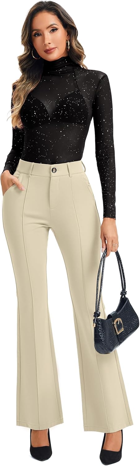 FUNYYZO Dress Work Pants Women's Stretchy Bootcut Leg Button Slacks Trousers with Pockets Casual Outfits - Image 2