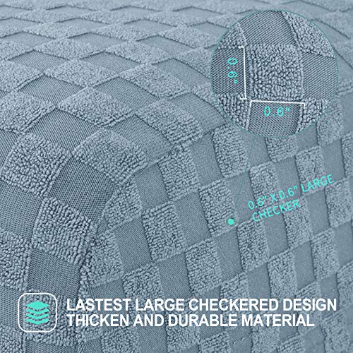 Image of YEMYHOM 4 Pieces Stretch Recliner Slipcover Jacquard Recliner Chair Cover with Side Pocket Anti-Slip Fitted Recliner Cover Couch Furniture Protector with Elastic Bottom (Recliner, Light Blue)