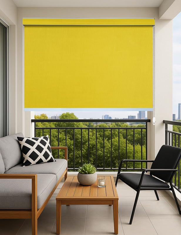 GREEN DECOR Waterproof Polyester Roller Pelmet with Child Safety Clips Protect from Rain, Sun & UV Ray Corded Roll Up Blind Curtain for Home & Office(Yellow Color 5X7 Feet, Pack of 1 Piece)