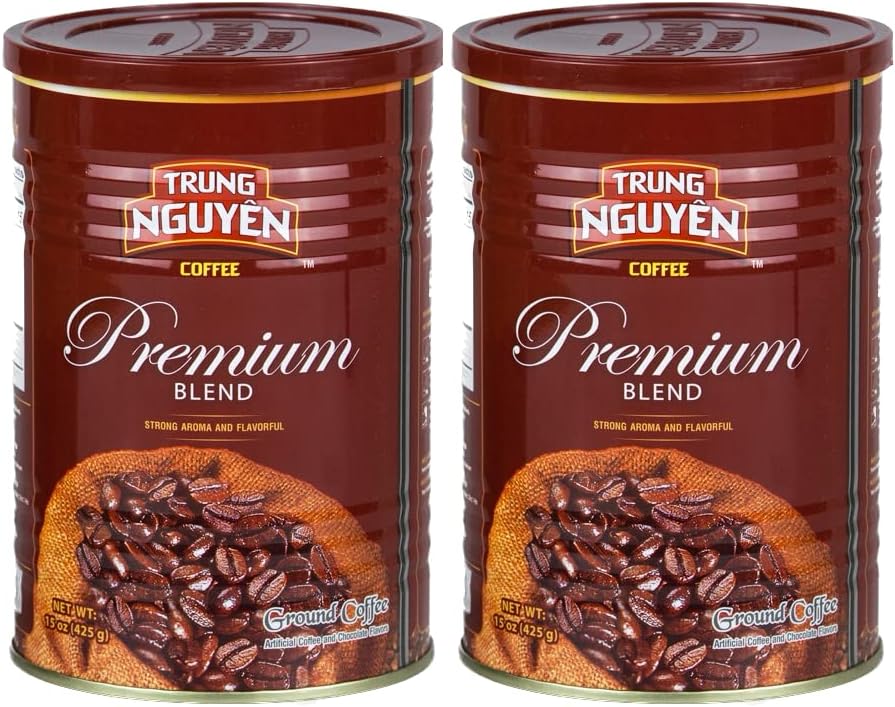 Trung Nguyen — Premium Blend — Roasted Ground Coffee Blend — Strong and Bold — Arabica & Robusta — Chocolate Flavor — Vietnamese Coffee, 15 oz Can (Pack of 2)