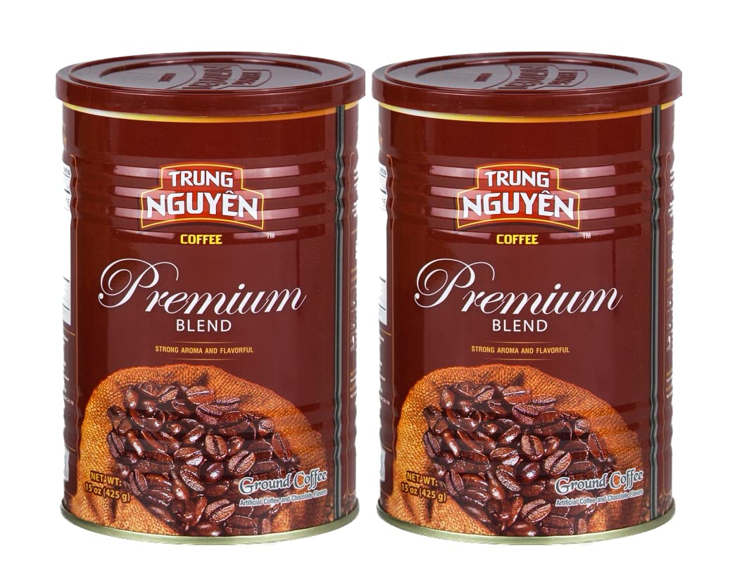 Trung Nguyen — Premium Blend — Roasted Ground Coffee Blend — Strong and Bold — Arabica & Robusta — Chocolate Flavor — Vietnamese Coffee, 15 oz Can (Pack of 2)
