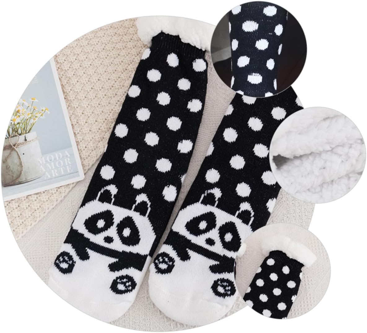 3 Pairs Fleece Non-slip Socks Plush Warm Socks Stockings for Girls Winter Stocking Black Stockings Panda Fluffy Socks Floor Stocking Coral Fleece Winter Socks To Sleep/3302