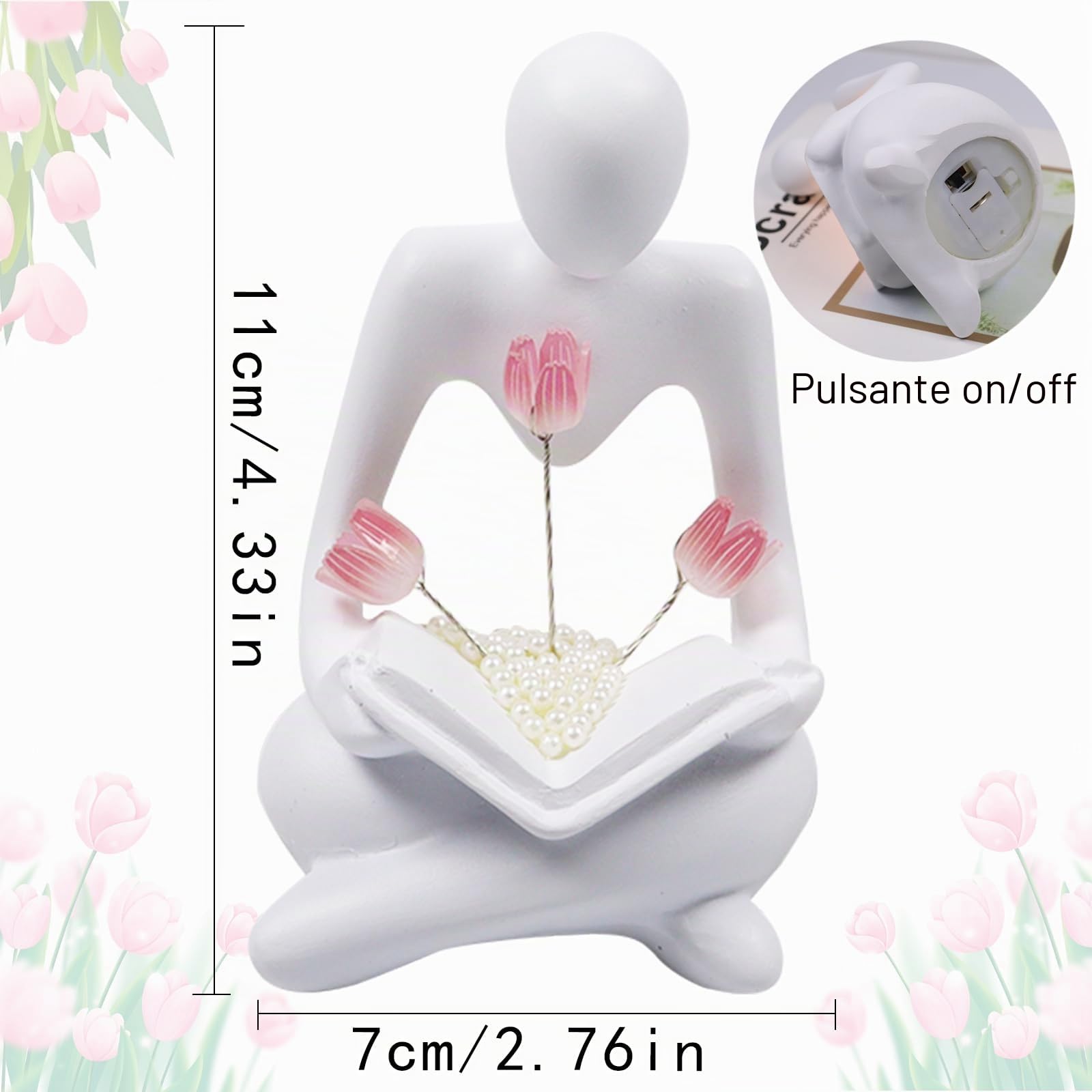 Qunkun - Decorazione della libreria, lampada del libro, tulipani, decorazione del libro, lampade, decorazione, libreria estetica, decorazione della stanza, figure decorative, soggiorno, regali