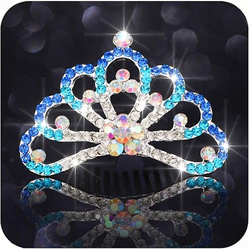 Peine para el cabello con corona de princesa, peines de tiara plateados, tiaras y coronas de graduación con diamantes de imitación rosados para