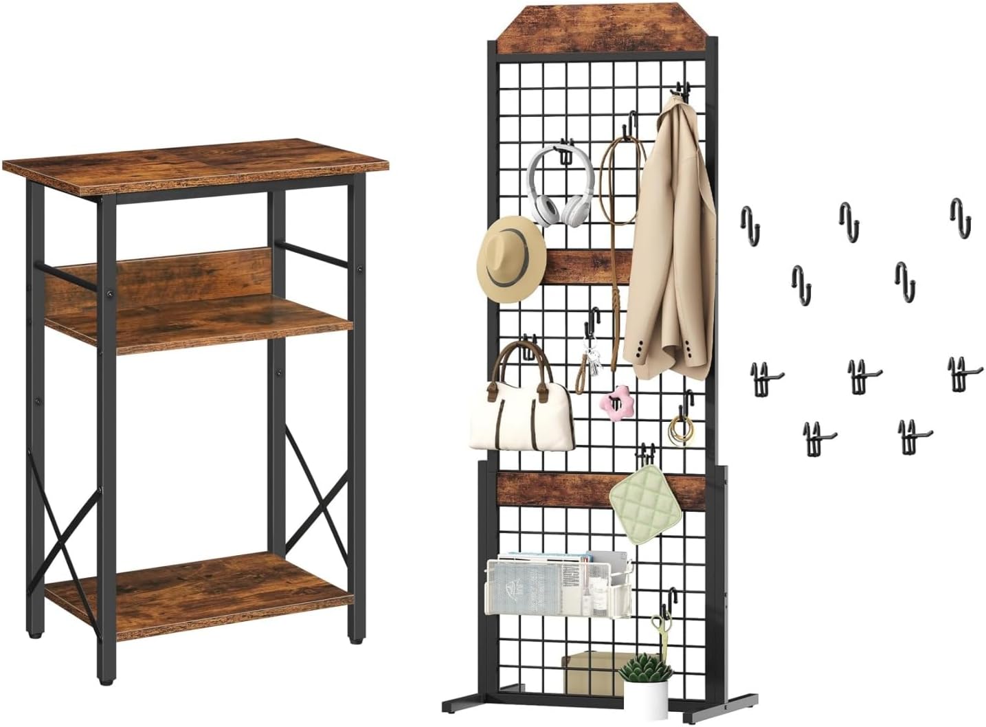 HOOBRO Gallon Aquarium Stand and Gridwall Panel Bundle, 3-Tier Fish Tank Stand with Storage, Gridwall Panel Display Stands with 5 Garment Hooks & 5 S-Hooks, BF52FT01-BF45DC01