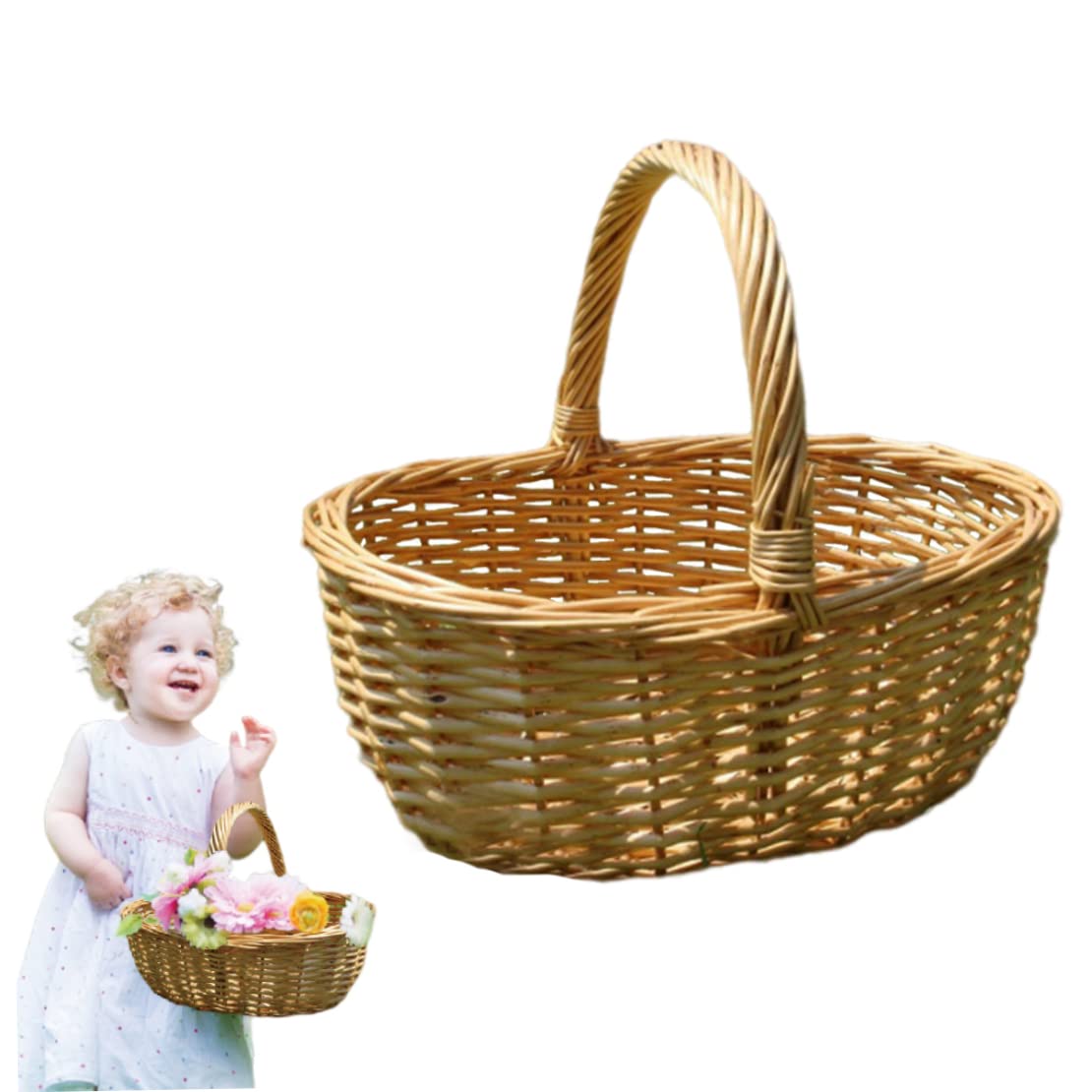 Panier De Pique-Nique en Osier - Cadeau Vide Rustique Ovale Tissé Avec Doublure - Beige