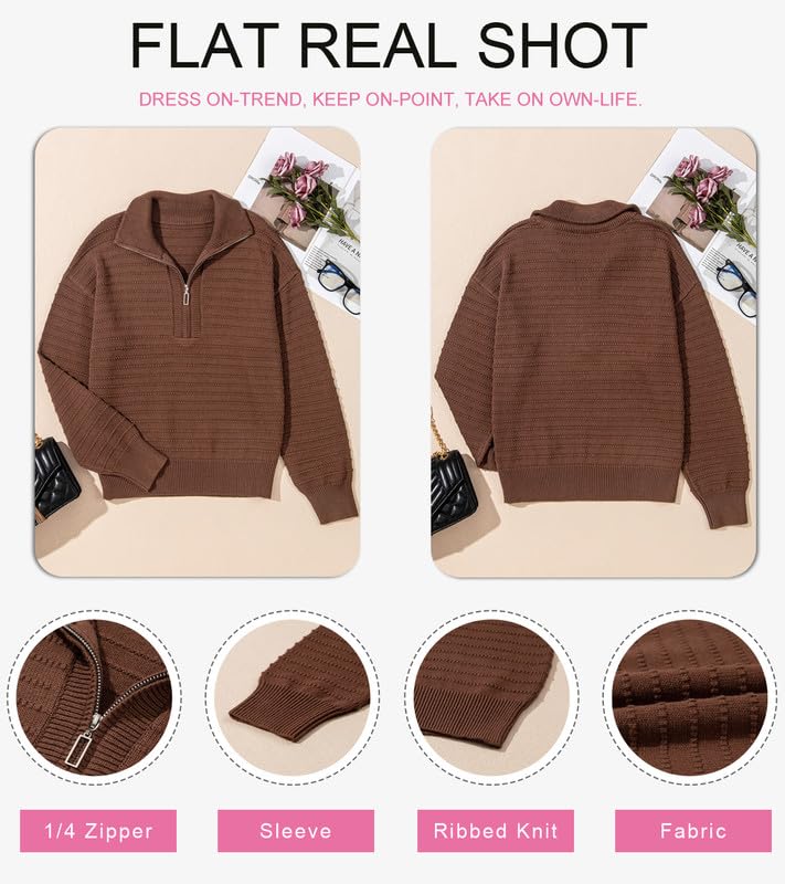Image of Dokotoo Womens Quarter Zip Pullover Turtleneck Sweater Long Sleeve Fall Outfits Ribbed Knit Winter Sweaters