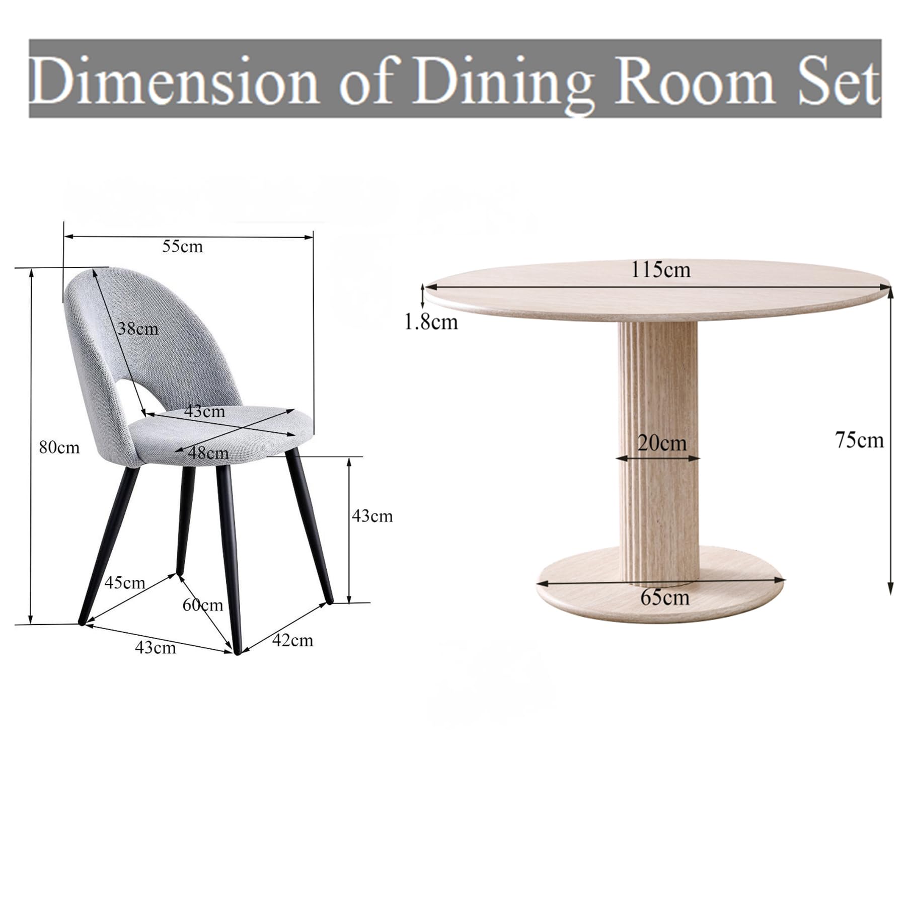 Set da Sala da Pranzo, Tavolo da Pranzo Rotondo Moderno con 4 Sedie da Pranzo, Piano del Tavolo in MDF e Seduta in Velluto per Cucina, Sala da Pranzo e Ristoranti (Grigio)