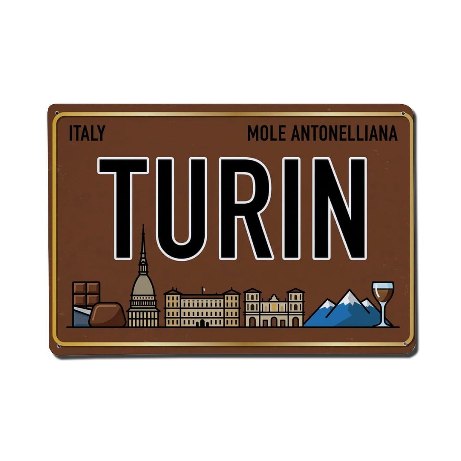 Xanthor Style Vintage Travel Turin Italy Mole Tower Chocolate Metal Tin Sign
