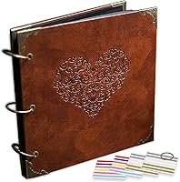 ADVcer Vintage Leather 10x10 Photo Album Scrapbook - 50 Double-Sided Pages, 3-Ring Binder, 408 Self-Adhesive Corners for Weddings, Babies & Family Memories