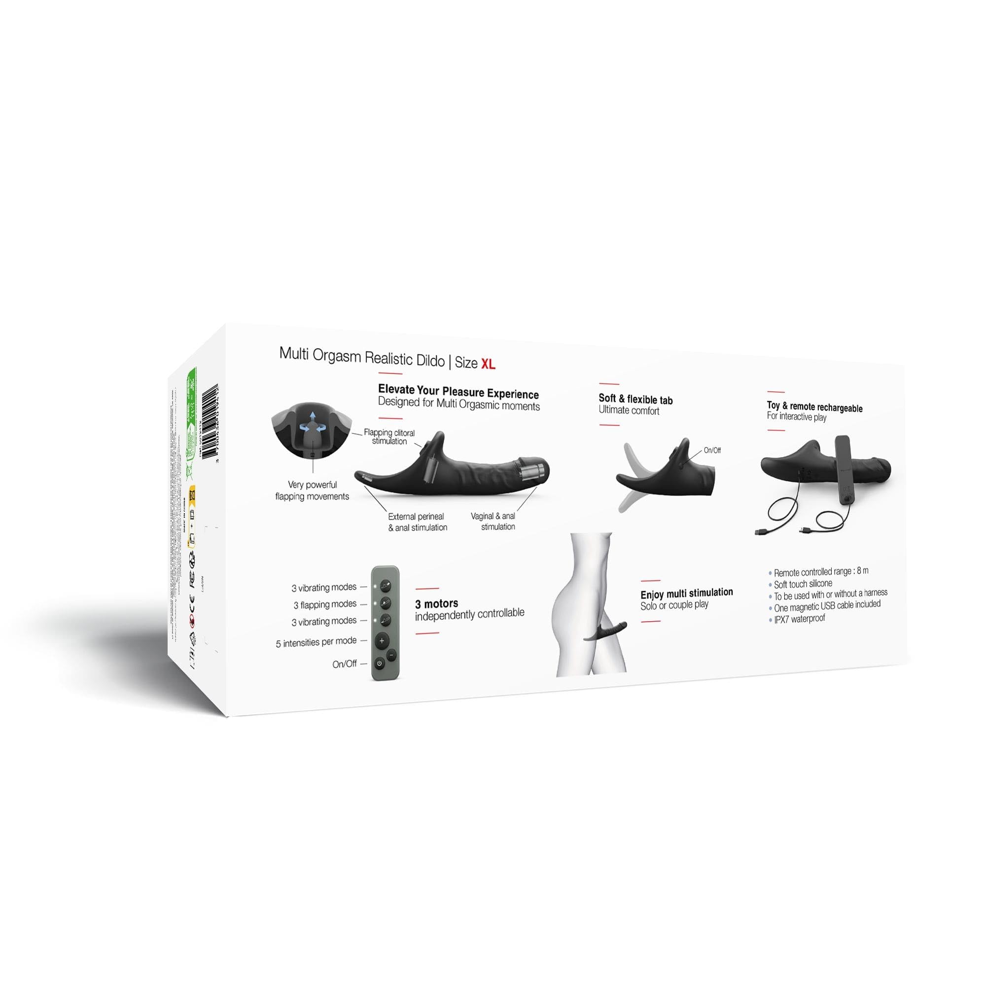 Strap-On-Me Dildo Realistico Telecomandato, Vibratore Massaggiatore 3 in 1 per Donna, Stimolazione Clitoridea Vaginale e Anale, 3 Motori, 5 Intensità, IPX7 Waterproof, Ricaricabile con Telecomando