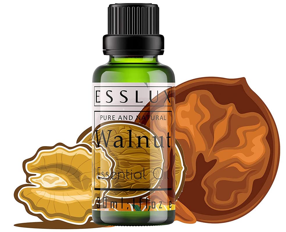 Image of Esslux Walnut Essential Oil for Hair, Skin & Diffuser | 100% Pure Walnut Oil for Aromatherapy, Massage & DIY Skincare | Deeply Nourishing & Hydrating, 120 ML
