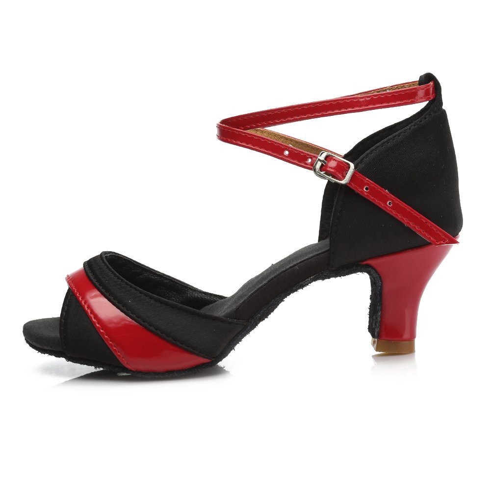 HROYL Women's Standard Latin/Modern/Jazz/Samba/Salsa/Tango Dance Shoes Satin Ballroom A3US-806 Red 5.5 B(M) US