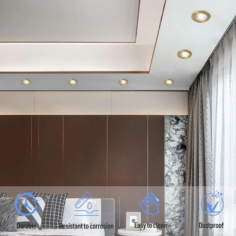 XBTGS Riflettore di luce da incasso ultra sottile rotondo in ottone, lampade LED da incasso, luce diurna, luce da soffitto ad incasso tipo occhio di bue, 80 mm, 80 mm, 80 mm