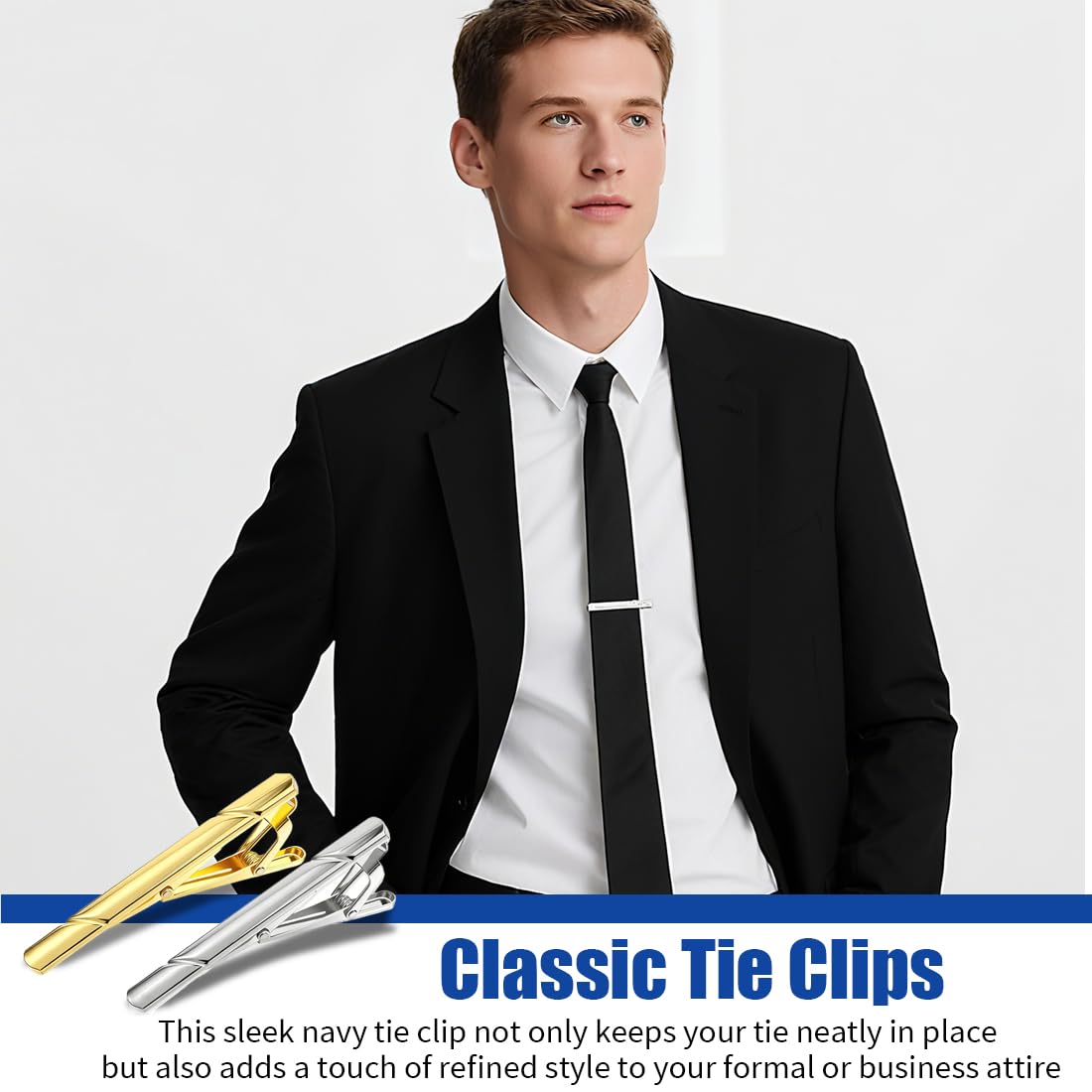 2pcs Fermacravatte Uomo Classici in Rame, Clip di Cravatta Set,ferma cravatta da uomo, Fermacravatte Eleganti per cravatta e completo, Accessorio per matrimonio e ufficio(Oro + Argento)