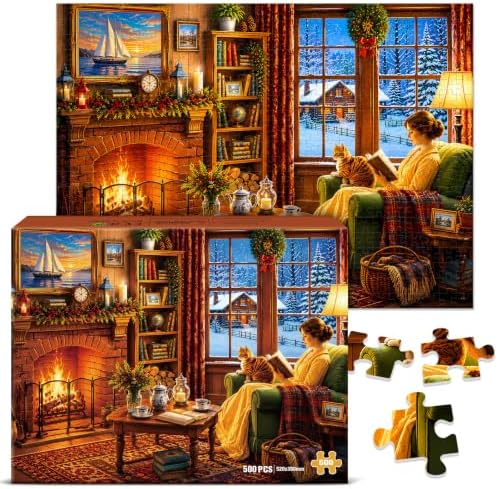 500 Piece Puzzles for Adults, Cozy Christmas Cabin Jigsaw Puzzle
