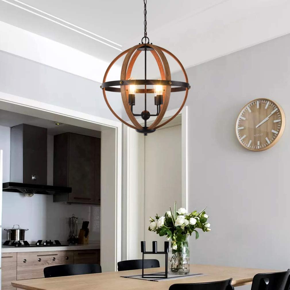 Hot Deals ZOVENCHI Sunlighting Farmhouse Chandelier, Vintage Pendant Hanging Light for Bedroom, Kitchen, Foyer, Dining & Living Room and Entryway, Black Painted Finish & Faux-Wood