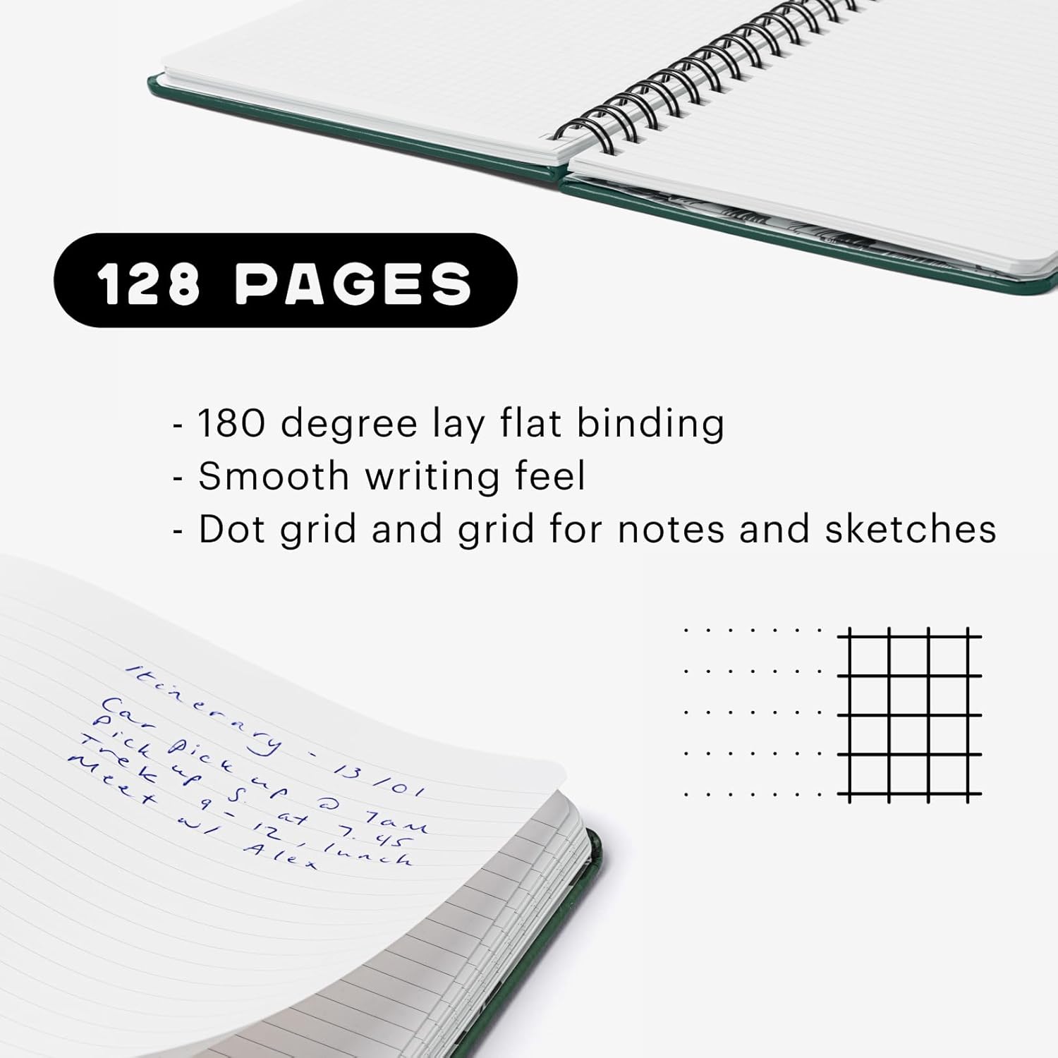 Stone Weatherproof Journal Gardening Notebook – A5 Ring-Bound, Vegan Leather Cover, Waterproof Paper, 128 Pages Half Grid & Dot Grid, Garden Planner with Plant-Spacing Resources (Green)