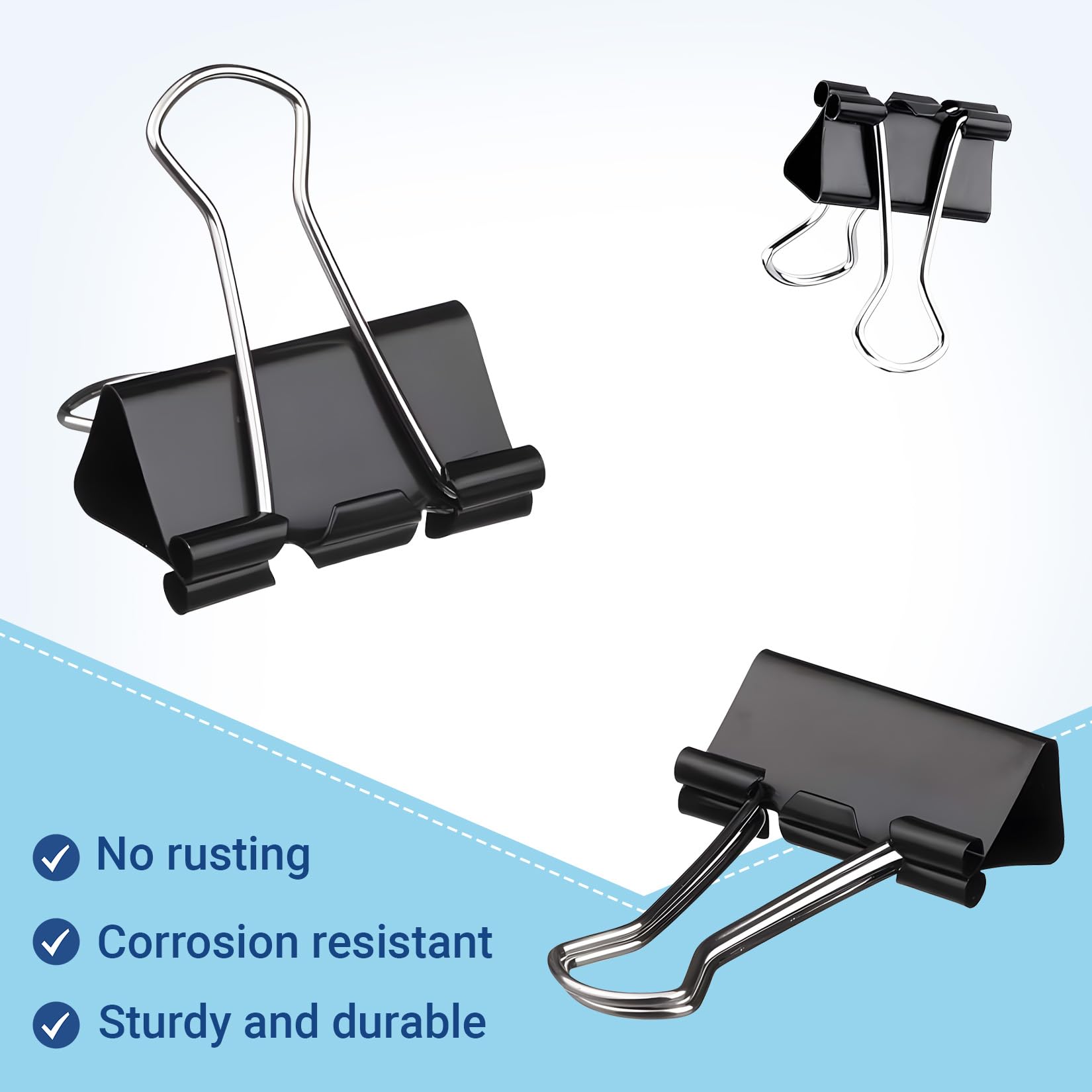 208 clip per raccoglitori di dimensioni assortite, 1,5 - 5,1 cm, morsetti per carta in metallo nero, mini/piccoli/medi/grandi, 6 misure in 6 scatole, clip per ufficio per casa/scuola