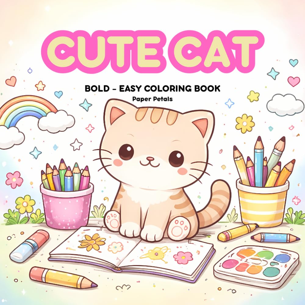 Cute Cat Coloring Book: 50 Bold and Easy Cat Illustrations: Adorable Designs for Stress Relief and Relaxation for Adults, Seniors, and Kids