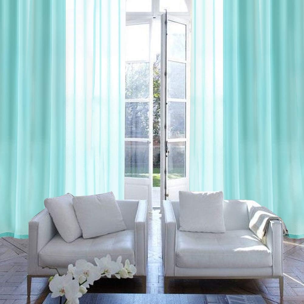 MIULEE 2 Turquoise Semi Sheer Window Curtains Elegant Grommet Top Voile Panels/Drapes/Treatment Aqua Blue Linen Textured for Bedroom Living Room (54X96 Inches)
