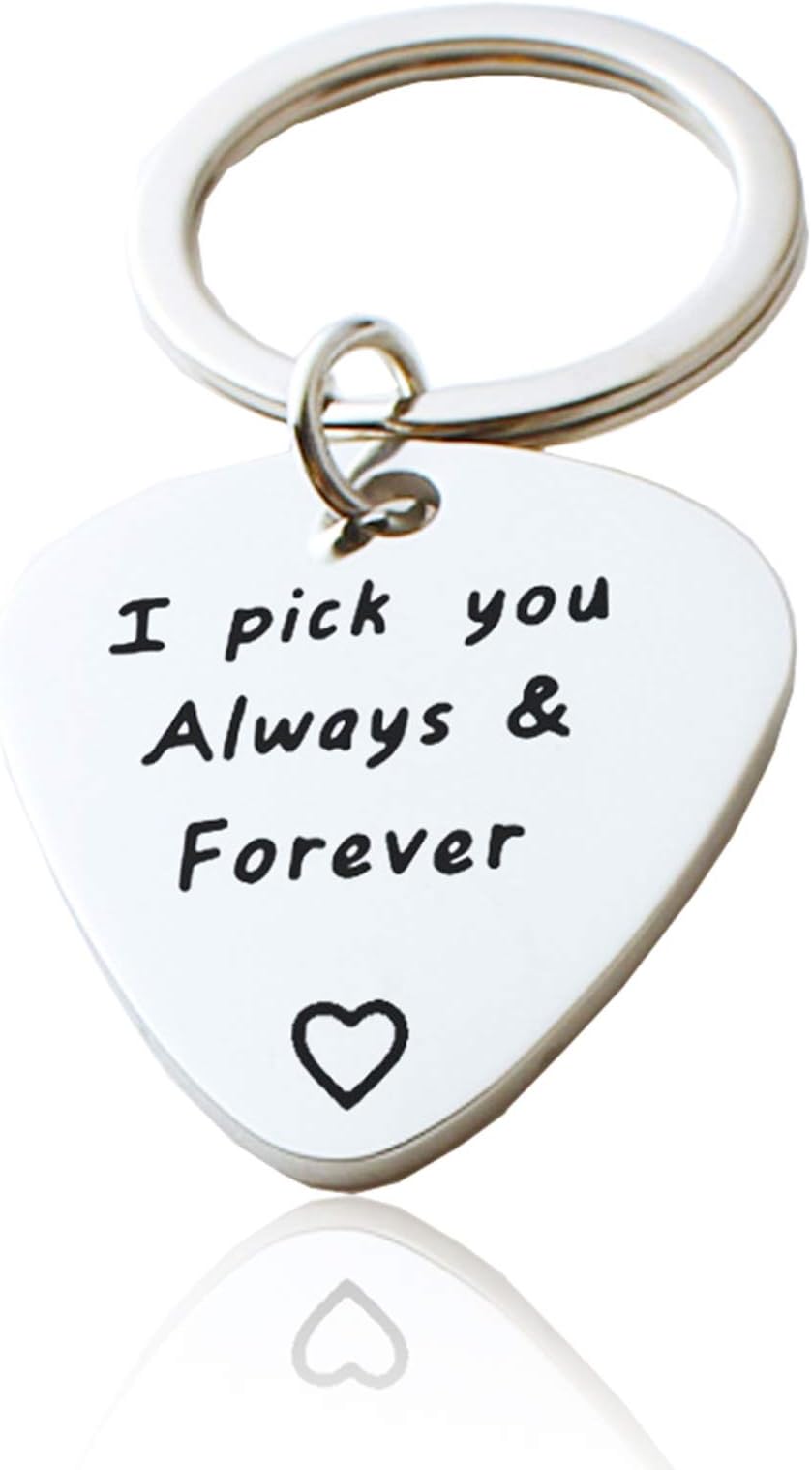 Girlfriend Boyfriend Gift Keychain Guitar Pick Charm Pendent Key Ring Sweet Love Cute Husband Wife Jewelry Gift Dad Grandpa Son Brother Present for Him in Birthday, Anniversary, Valentine, Christmas