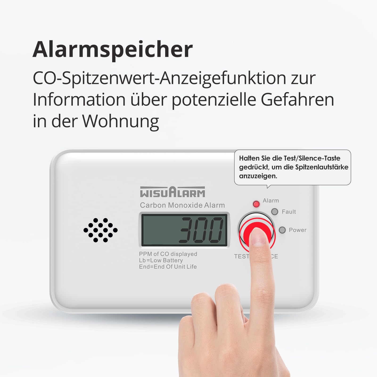 Kohlenmonoxid Melder,10 Jahre Batterie, CO Melder, Kohlenmonoxid Melder Testsieger, CO Warner mit LCD Display und Test/Silence Taste, TÜV Zertifiziert nach EN 50291 (Standalone, mit Display)