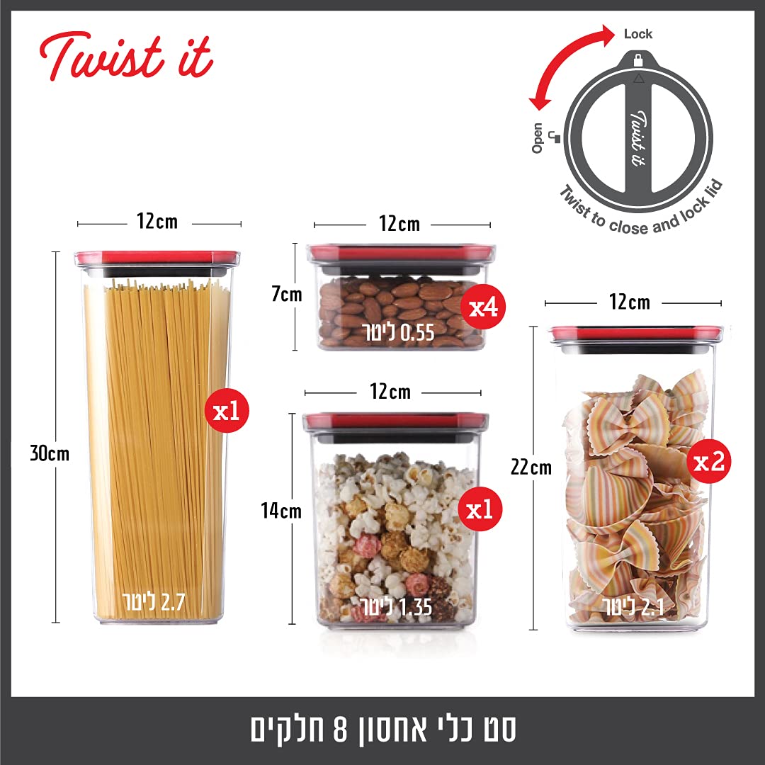TWIST IT 8-teiliges Aufbewahrungsset, Vorratsdosen mit luftdichtem Deckel | Gewürze, Nudeln, Trockengerichte