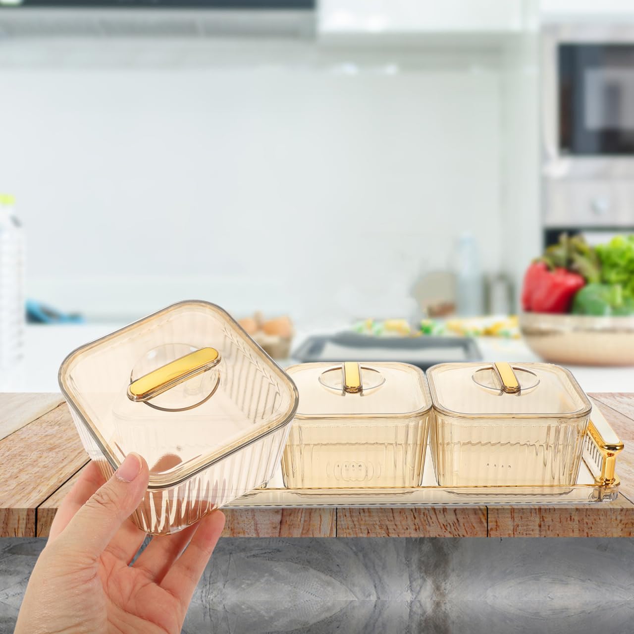 PRETYZOOM 1 Set geteilte Servierplatte mit Deckel, eleganter Snack-Organizer für Partys für Nüsse, Obst, Vorspeisen, schickes Design mit drei Fächern für Unterhaltung