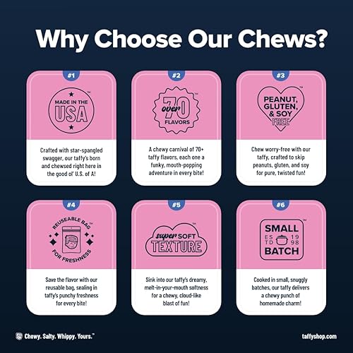 Vista 41 de Taffy Shop Florida Taffy - Caramelos masticables suaves y gourmet, paquete variado, aperitivo dulce a granel, regalo fresco y sin gluten, 30 piezas