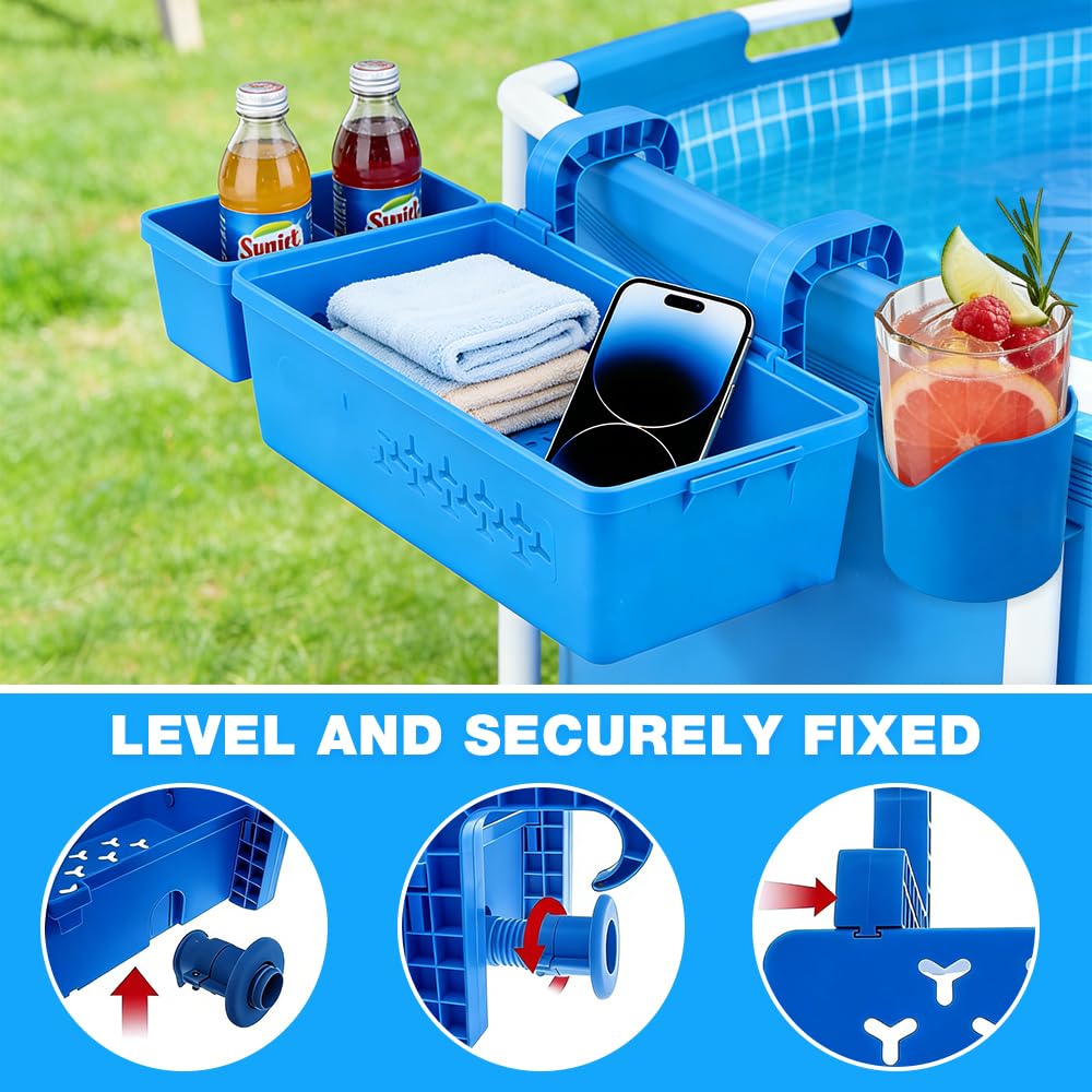 Cesta de almacenamiento para piscina, estante para colgar con soporte para bebidas de 2 piscinas, soporte para bebidas, piscina para colgar para piscina sobre el suelo, cesta organizadora para