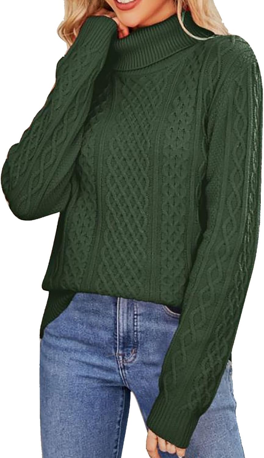 Heevina Turtleneck Sweater Women Knitted Thick Solid Womens Sweaters High Neck Knit Chunky Loose Tops 2024