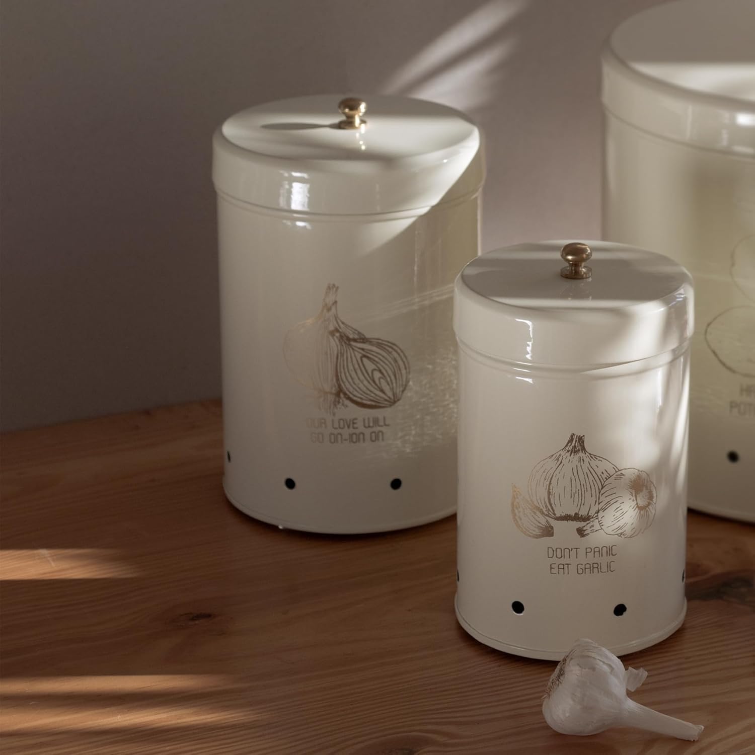 Elan Country Onion/Garlic Stainless Steel Storage Bins (Off White, Set of 2)