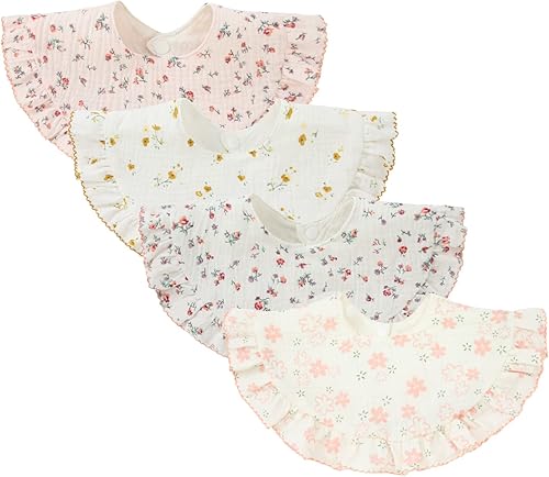 Nishine 4 piezas Baberos unisex para bebé de muselina tipo bandana, baberos giratorios 360 grados de algodón para dentición, alimentación y babeo