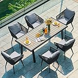 Astomi 7 Pieces Outdoor Dining Set: All-Weather Wicker Outdoor Patio Furniture with Table All Aluminum Frame for Lawn Garden Backyard Deck Patio Dining Set with Cushions