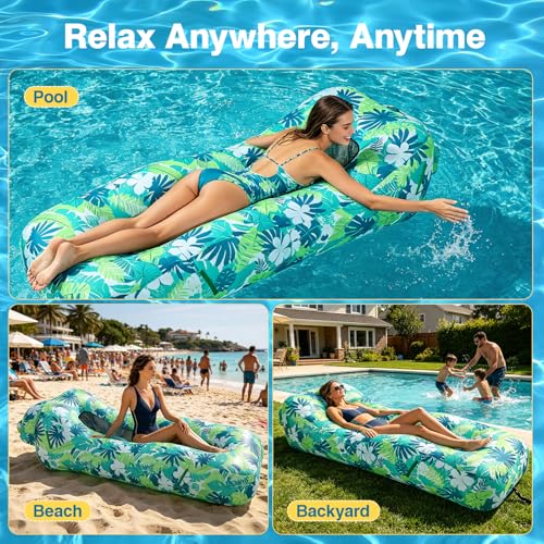 Image of TOBTOS Pool Lounge Float with Canopy, Portable Wind Inflatable Pool Floats for Adults with Headrest & Storage Space, Inflatable Couch for Swimming Pool,Beach