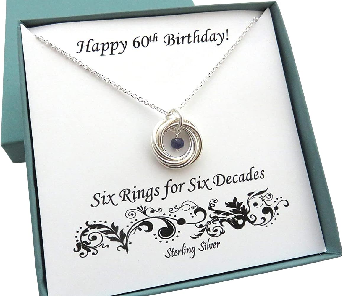 60th Birthday Gifts for Women | Sterling Silver Birthstone Necklace | 60th Birthday