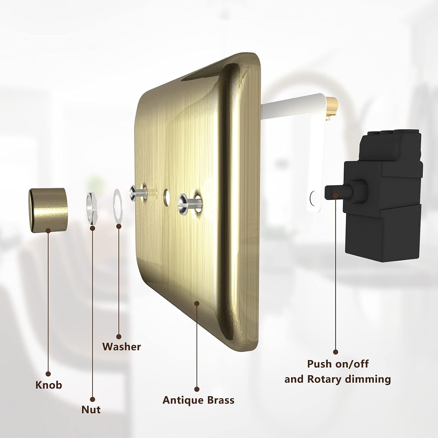 Zigtiger LED Dimmer Switch 1 Gang, Antique Brass Dimmer Switch for