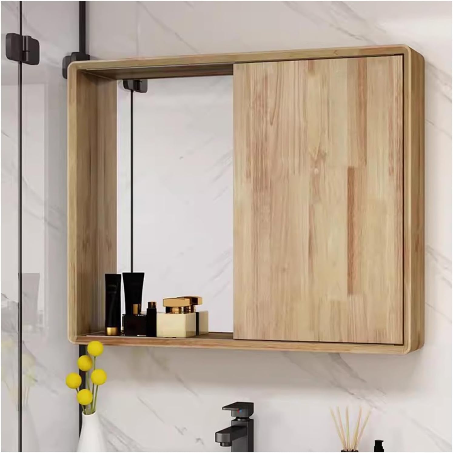 Amazon.com: Sliding Door Mirrored Cabinet Wood Wall Mounted Bathroom ...