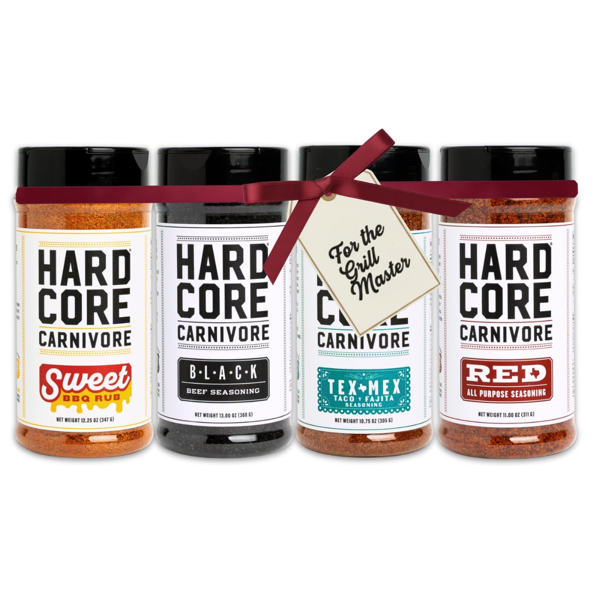 Hardcore Carnivore Core Pack (4 Rub Set) Black Beef, Red All-Purpose, Tex Mex, Sweet BBQ Seasonings | Bold Texas-Made Flavors for Grilling, Smoking and Cooking