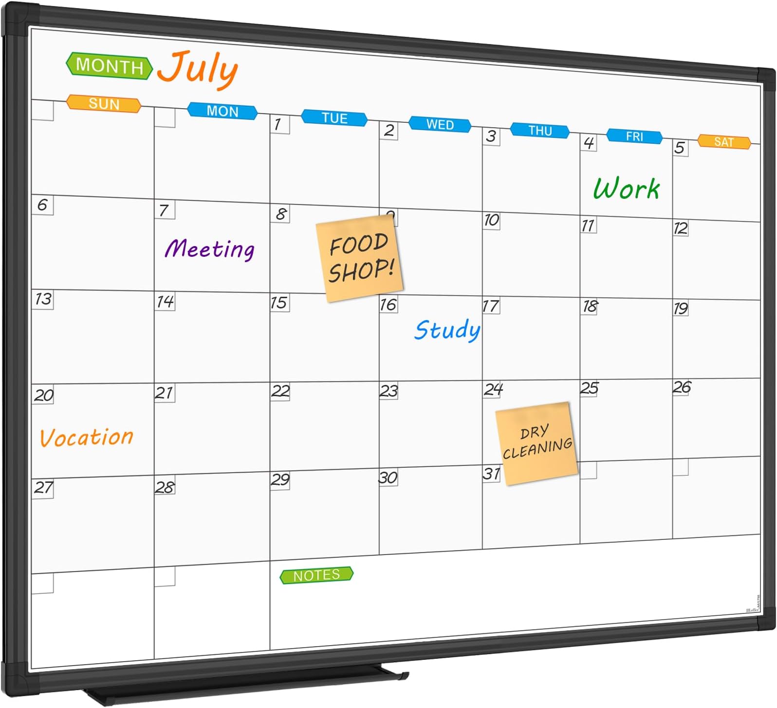 JILoffice Magnetic Dry Erase Calendar Whiteboard, 1 Month White Board Calendar Planner 24 X 18 Inch, Black Aluminum Frame Wall Mounted Board for Office Home and School