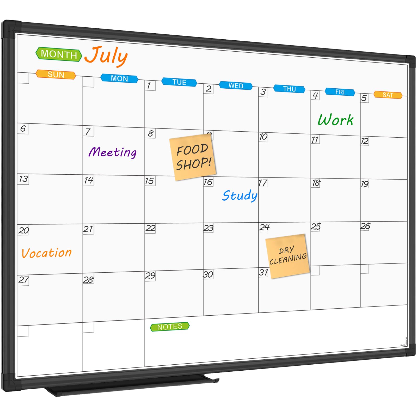 JILoffice Calendrier magnétique effaçable à sec - 1 mois - 61 x 45,7 cm - Cadre en aluminium noir - Fixation murale - Pour bureau, maison et école