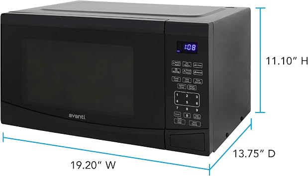 Avanti Microwave Oven 900-Watts Compact with 10 Power Levels and 6 Pre-Set Cooking Settings, Speed Defrost, Electronic Control Panel and Glass Turntable, 0.9 Cu.Ft., Black