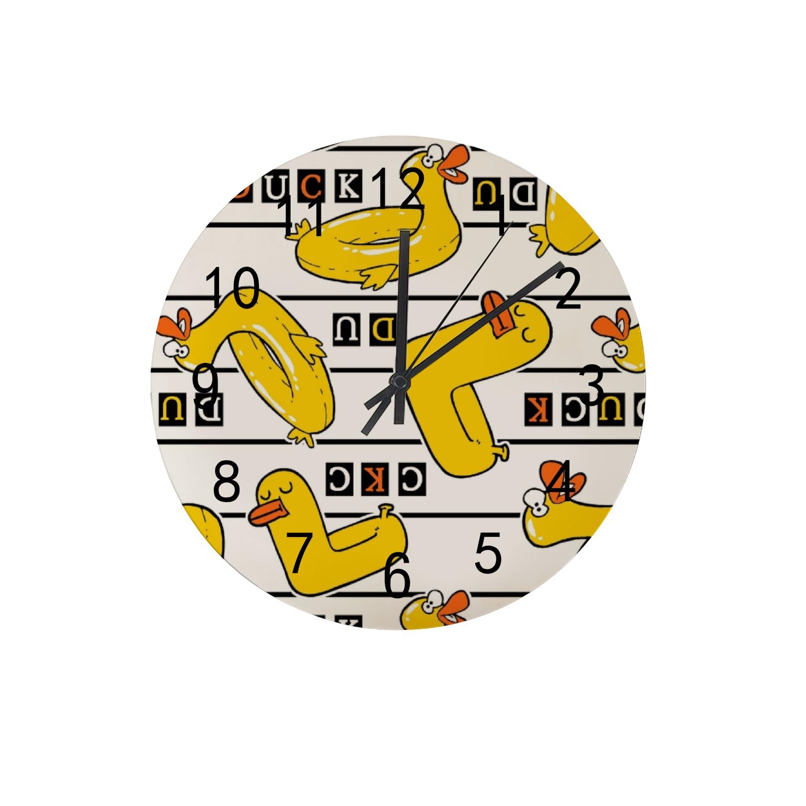 Horloge murale ronde silencieuse canard jaune 25cm pour chambre enfant et cuisine