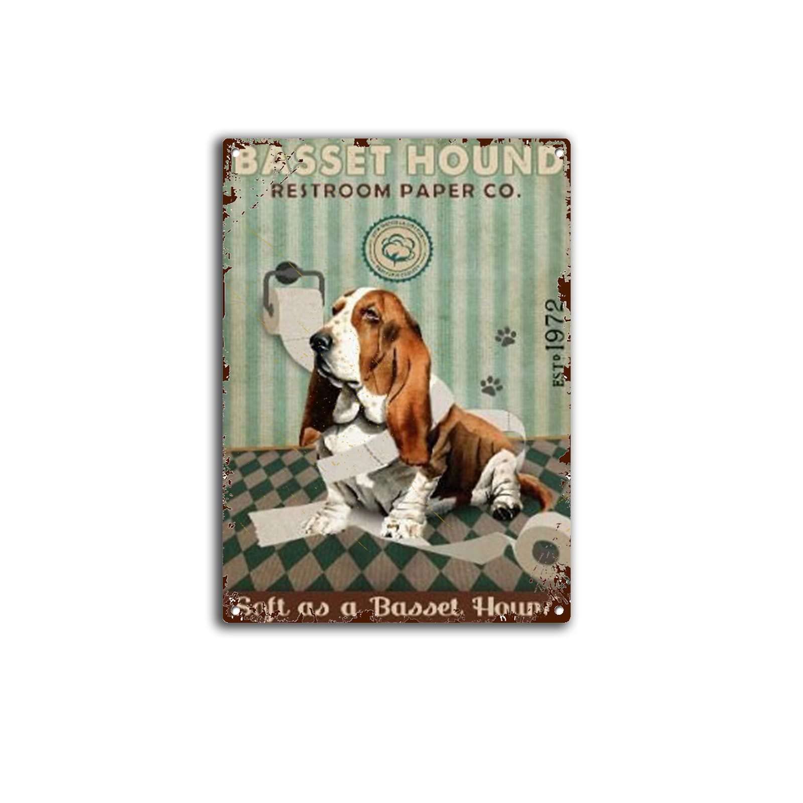 peiyeety Vintage Basset Hound Soft As A Basset Hound Bathroom Farm Animal Bathroom Poster Metal Aluminium Tin Sign Wall Decor 8"x12"