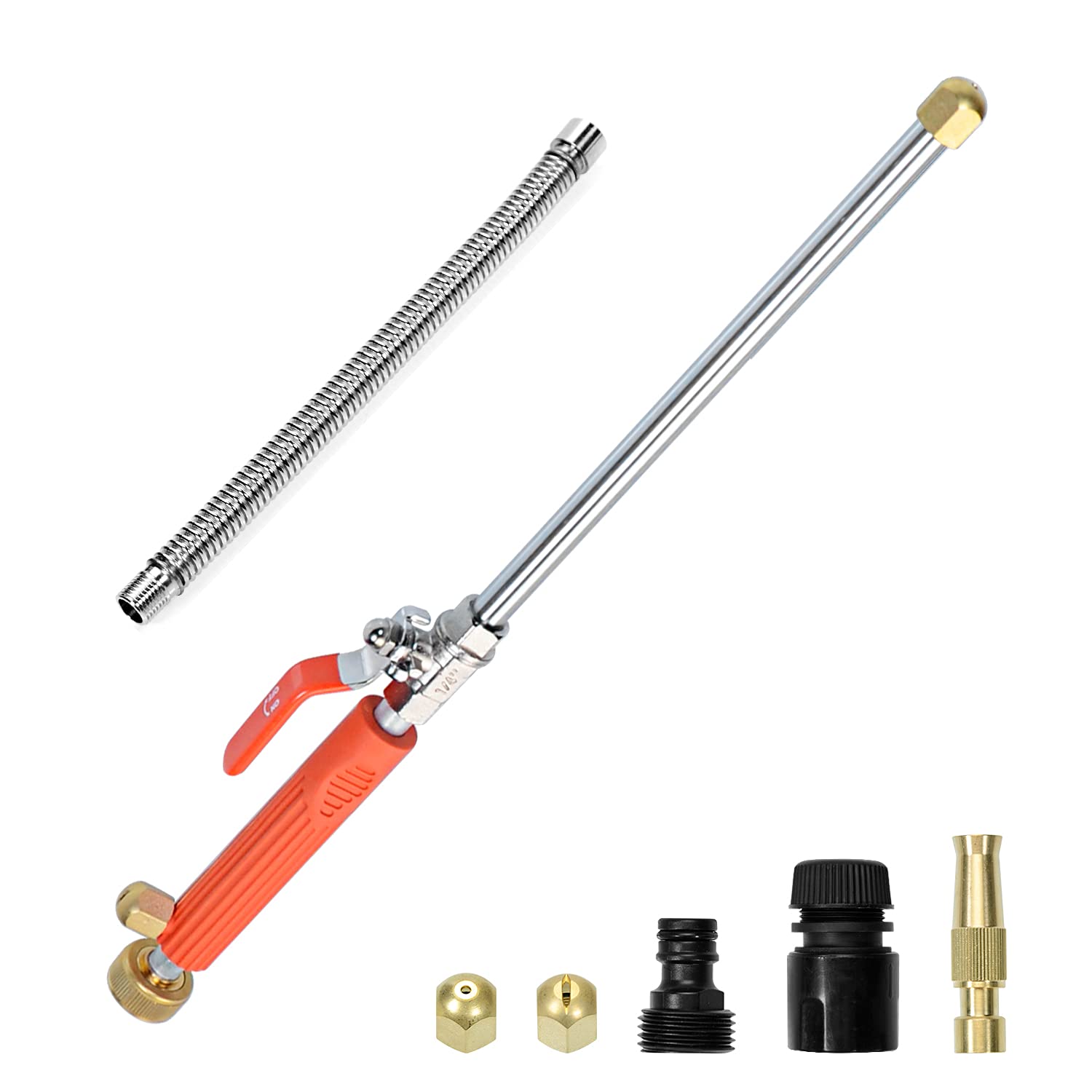 Hydro Jet High Pressure Power Washer Garden Hose Nozzle, 3 Nozzles Hydrojet Gun Car Cleaning Tool for Garden, Sidewalk, Windows (Orange)