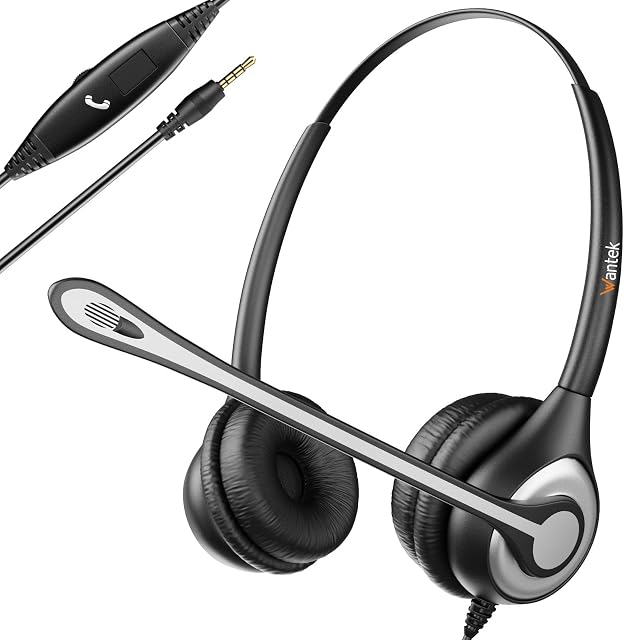 Mobile Phone Headset with Microphone Noise Cancelling & Call Controls, 3.5mm PC Headphone for iPhone Samsung Computer Business Skype Softphone Call Center Office, Clear Chat, Ultra Comfort